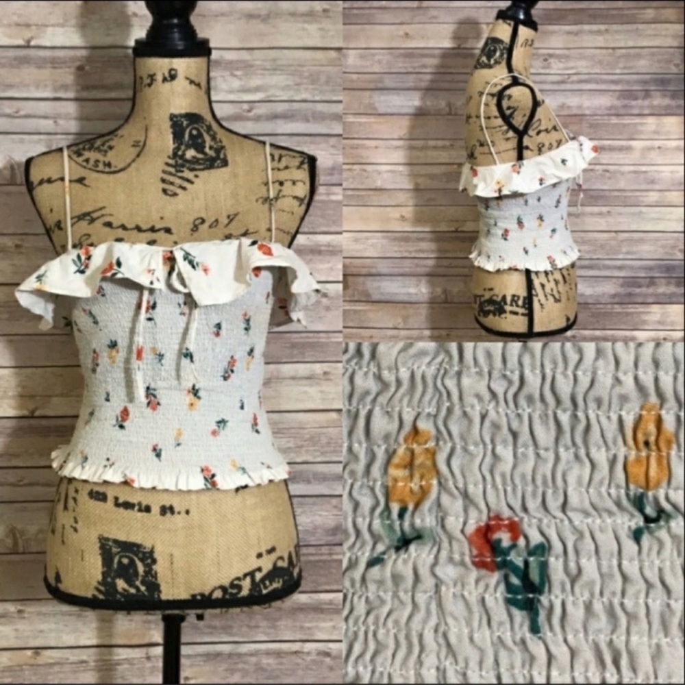 Zara Cream Floral Ruffle Trim Tube Top L - Picture 2 of 8
